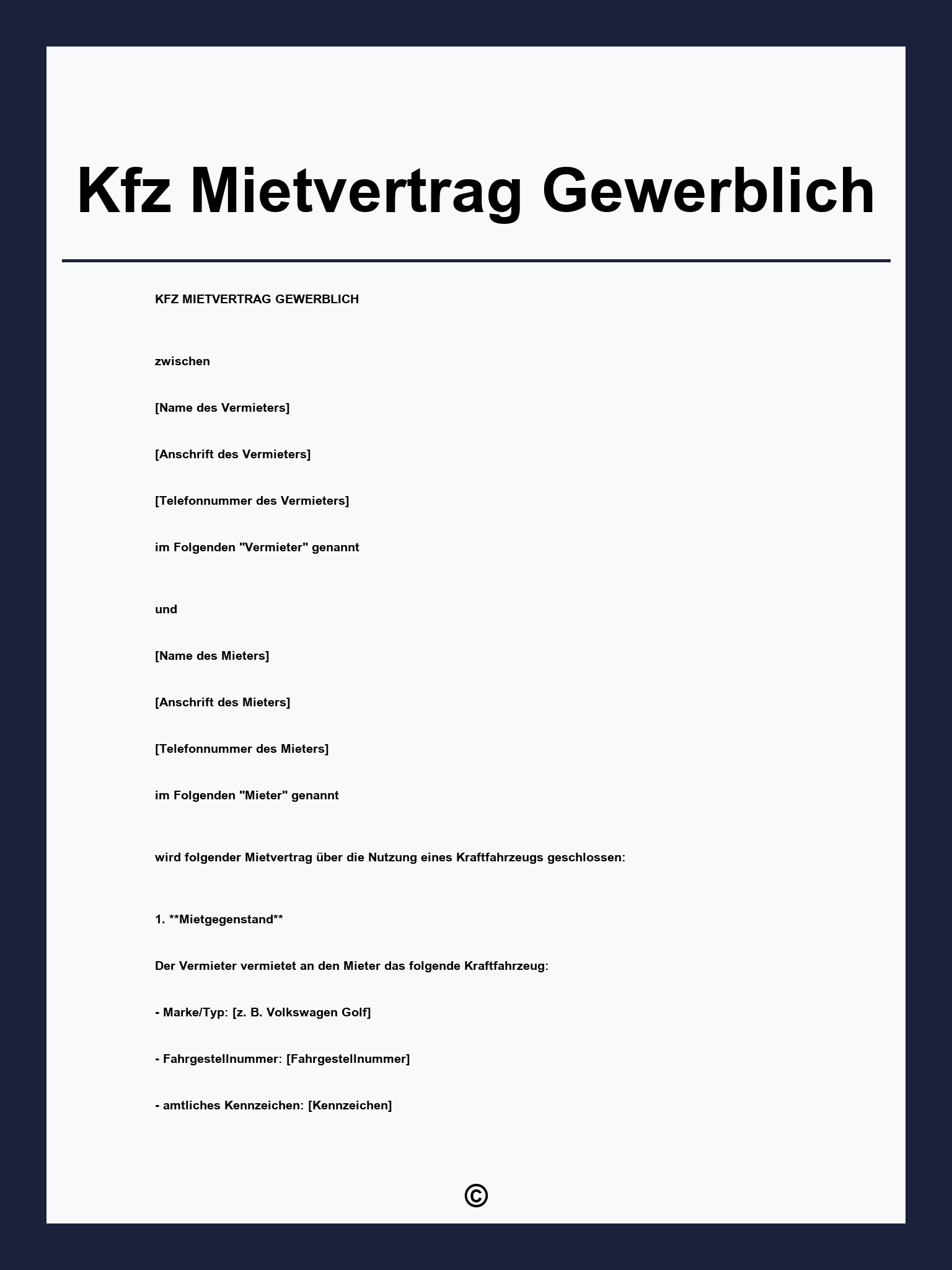 Kfz Mietvertrag Gewerblich
