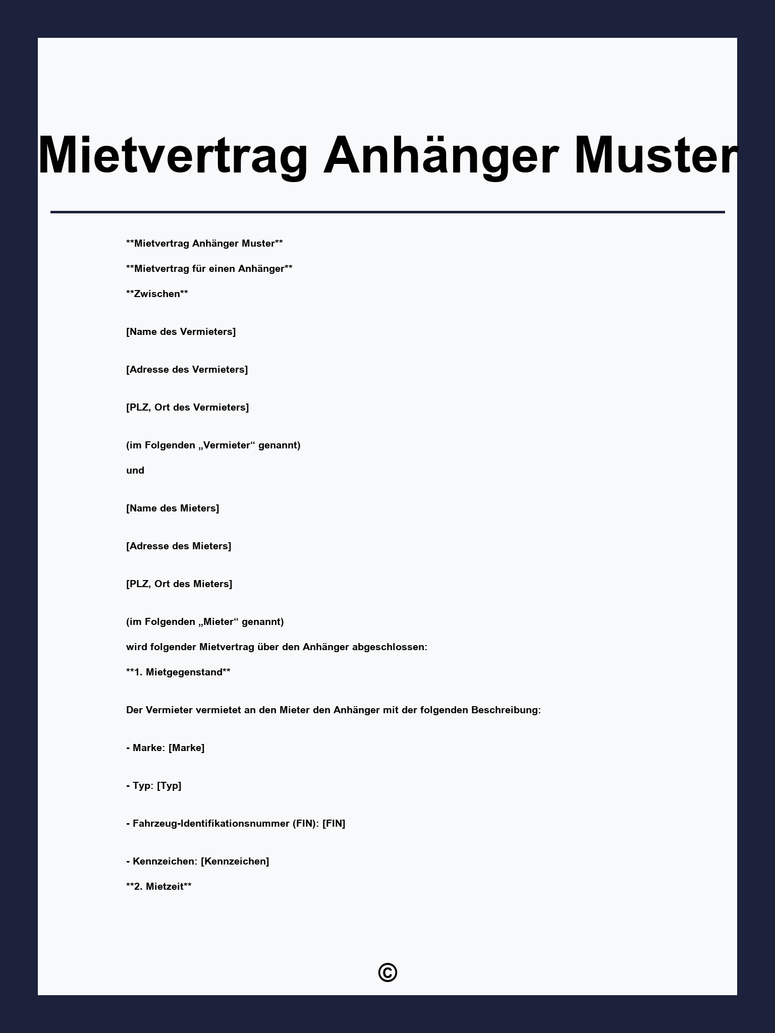 Mietvertrag Anhänger Muster