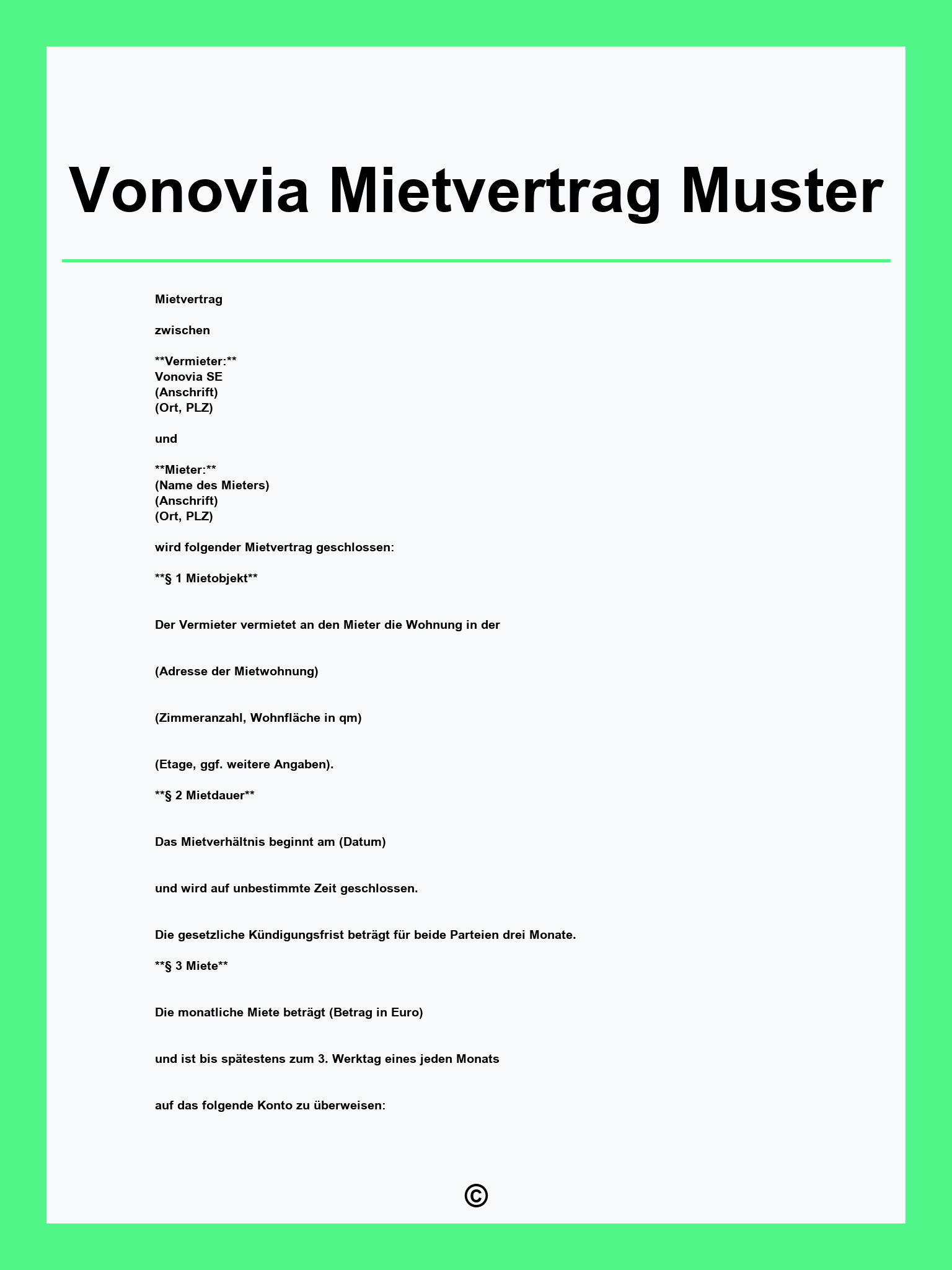 Vonovia Mietvertrag Muster