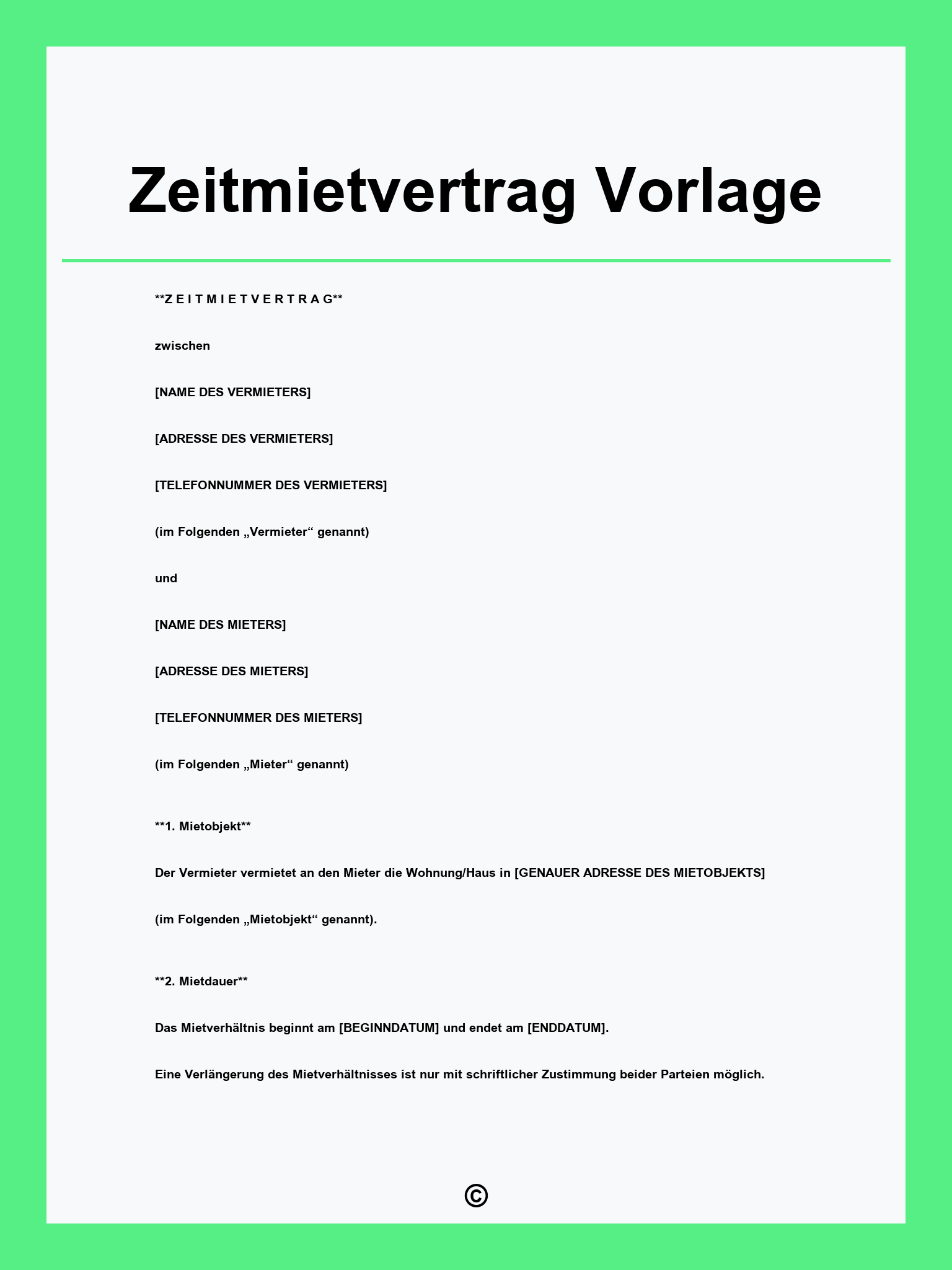 Zeitmietvertrag Vorlage